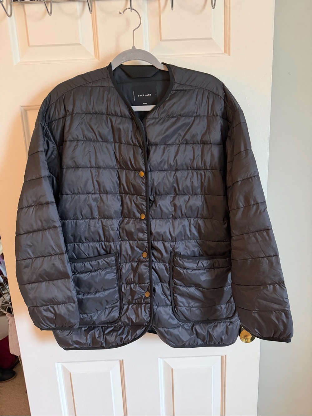 Everlane ReNew Quilted Liner Jacket L Black Lightweight Snap Front Coat
